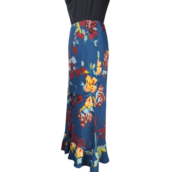 Band of Gypsies Collective Pisa Teal Floral Ruffle Slip Skirt Midi Small NEW - Picture 2 of 9